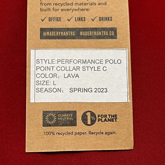 NWT Mantra Polo Shirt Mens Large Red Sleeve Performance Stretch Golf Sport NEW - Picture 6 of 11